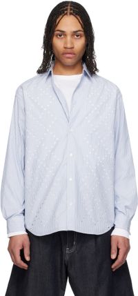 Comme des Garçons Homme Chemise ample bleu et blanc à rayures et à motif usiné par laser