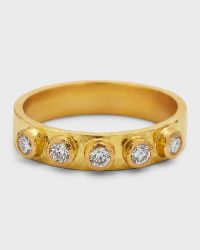 19K Yellow Gold Diamond Flat Ribbon Stack Ring, Size 6.5