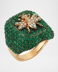 14k Rose Gold Queen Bee Ring with Emeralds, Size 7