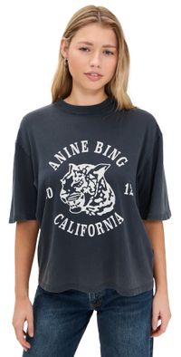 ANINE BING Collegiate Leopard Avi Tee Washed Charcoal XS