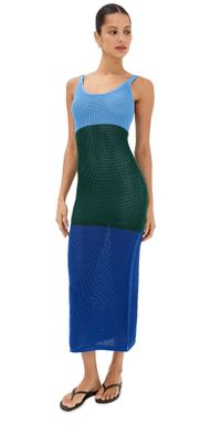 STAUD Jessica Maxi Dress Deep Sea/Jungle/Sky S