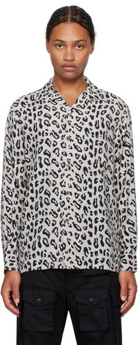 WACKO MARIA Chemise grise à col ouvert et à motif léopard
