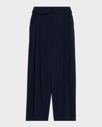 Foldover-Waist Pleated Wide-Leg Pants