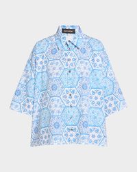 Sloped Shoulder Wide A-Line Printed Shirt
