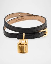 Lock-Pendant Leather Wrap Bracelet