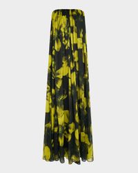 Claudette Strapless Floral-Print Trapeze Gown