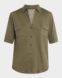 Stretch Linen 3/4-Sleeve Pocket Shirt