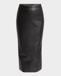 Leather Godet-Back Midi Pencil Skirt