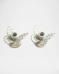 Sterling Check Butterfly Candle Holders, Set of 2