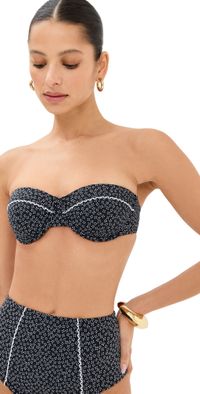 STAUD Jo Balconette Bikini Top Black Woodblock Ditsy Floral M