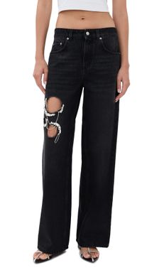 AREA Crystal Chain Cutout Relaxed Jeans Washed Black 25