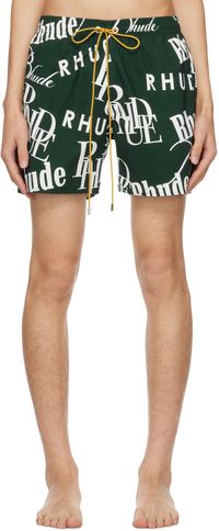 Rhude Green Mash-Up Swim Shorts