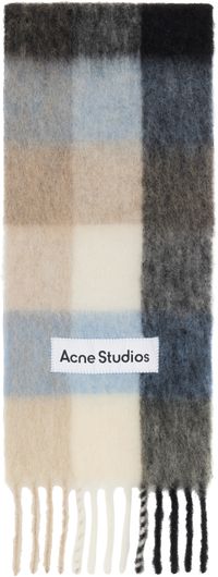Acne Studios Blue & Beige Mohair Checked Scarf