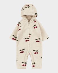Girl's Jody Cherry-Print Teddy Fleece Coverall, Size 0M-12M