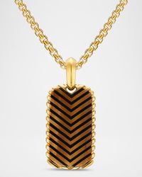 Men's Chevron Tag Enhancer in 18K Gold with Tigers Eye, 27mm