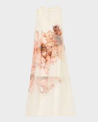 Burnt Floral Organza Asymmetric Gown