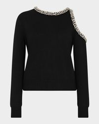Roma Crystal-Embellished Cutout Crewneck Sweater