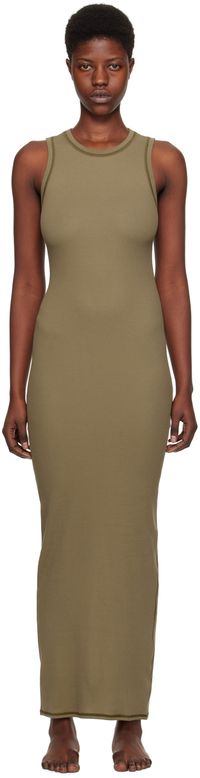 SKIMS Robe longue sans manches kaki - Cotton Rib