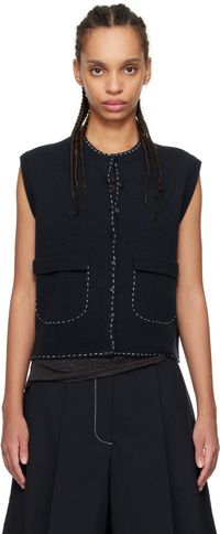 Cordera Navy Merino Wool Stitched Vest