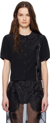 Simone Rocha Black Cropped Bow Slit Puff Sleeve Shirt
