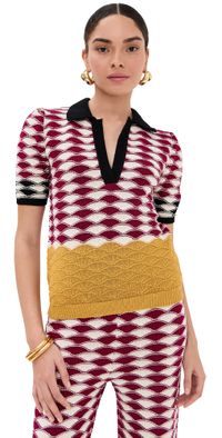 La DoubleJ Sunset Polo Red/Yellow/White S