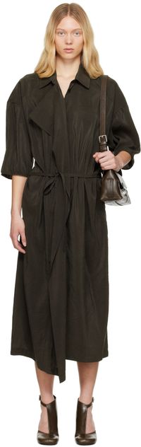 LEMAIRE Brown Asymmetrical Shirt Midi Dress