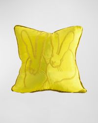 Embroidered Silk & Velvet Bunny Pillow, 20"
