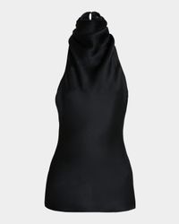 Crepe Satin Halter Cowl-Neck Top