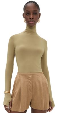 Norma Kamali Slim Fit Long Sleeve Turtle Top Camel XXS