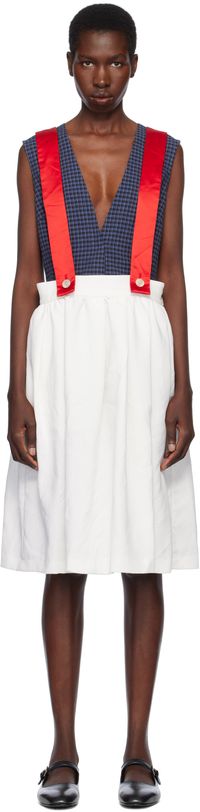 Comme des Garçons Girl White & Red Gabardine & Satin Midi Skirt