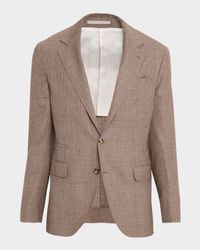 Men's Wool, Silk and Linen Glen Plaid Suit Jacket