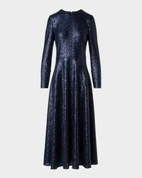 Sequined Stretch Jersey Long-Sleeve Midi Dress