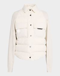 Knit-Sleeve Techno Crinkled Cotton Padded Jacket