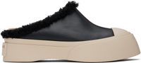 Marni Chaussures à enfiler de style sabot noires en cuir à garniture en peau retournée