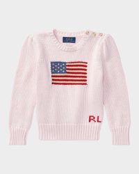 Girl's Flag Intarsia Knit Sweater, Size 2T-6X