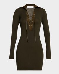 Journey Lace-Up Ribbed Wool Mini Dress