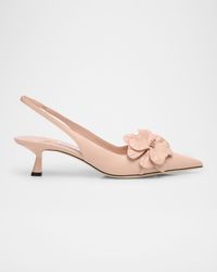 Amita Flowers Leather Slingback Pumps