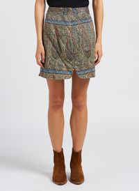 Antik Batik - Jupe courte droite imprimé en coton - Taille M - Beige