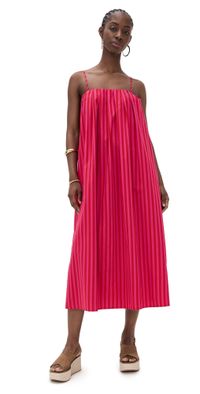 Madewell Poplin A-Line Midi Dress Bayside Stripe Modern Fuchsia XXL