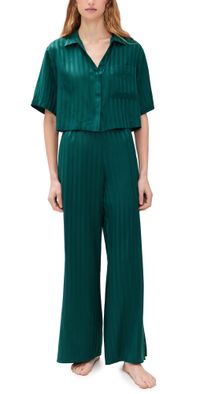 Lunya Washable Silk Striped Jacquard High Rise Pant Set Dusky Cypress Jacquard XL