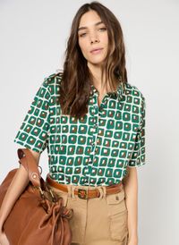 Gerard Darel - Chemise droite en coton imprimé - Taille 4 - Vert