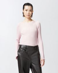 Pinko - Pull côtelé à manches longues en soie et cachemire - Taille L - Violet
