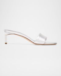 55mm Embossed Metallic Leather Kitten-Heel Mules