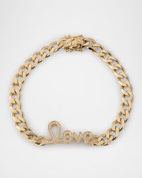 14K Yellow Gold and Diamond Love Script Curb Link Chain Bracelet