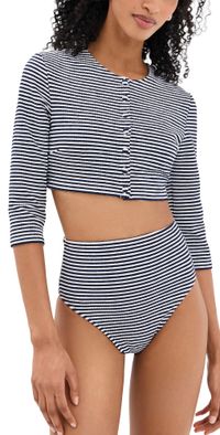 Tanya Taylor Catherine Striped Top MARITIME BLUE/ CREAM MULTI M