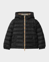 Boy's Checker-Tape Nylon Hooded Puffer Jacket, Size 4-14