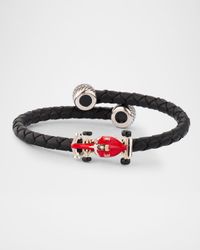 Men's Braided Leather Bracelet with Enamel Race Car