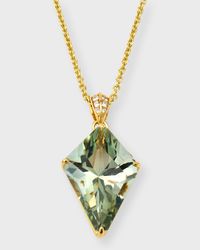 18K Yellow Gold Kite Shape Green Quartz and Diamond Pendant Necklace