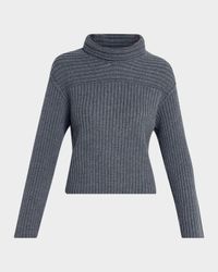 Wool Knit Long-Sleeve Turtleneck Top