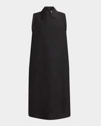 Mixed-Media Sleeveless Collared Midi Dress